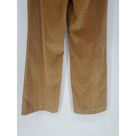 Tan Velvet Velour Floral Etched Straight Leg Pants Supply & Demand Size 4 - Picture 7 of 10